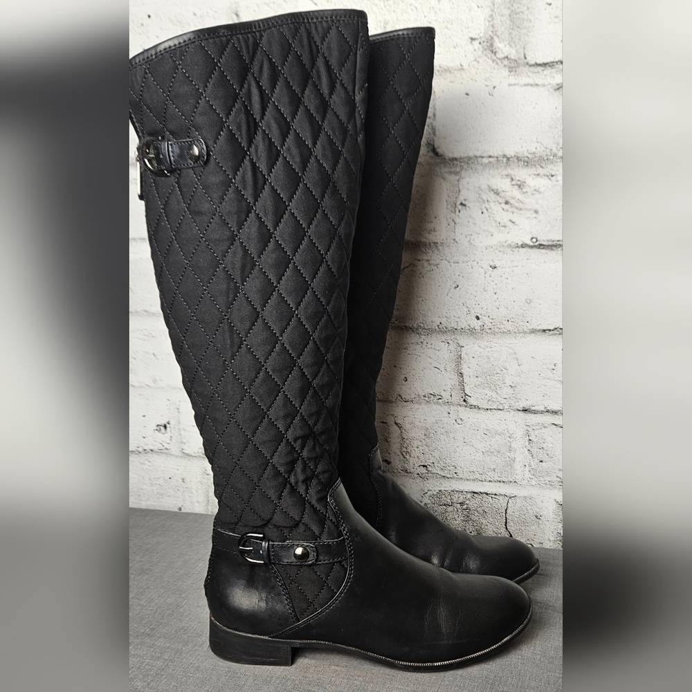 Anne Klein AK Flex Womens Riding Boots Size 6 Black Quilted Tall Zip Boots